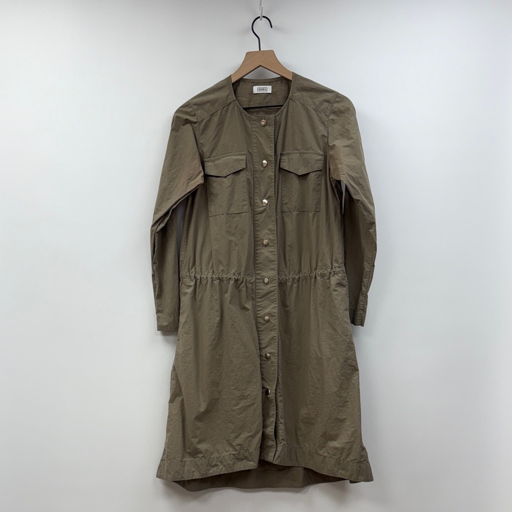 Nomia Utility Button Down Elastic Waist Shirt Knee-Length Dress Olive Small